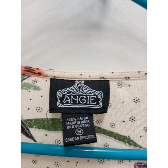 Angie Womens BOHO Kimono Top Size Medium Pink Floral Open 3/4 Sleeve Festival - Picture 4 of 8